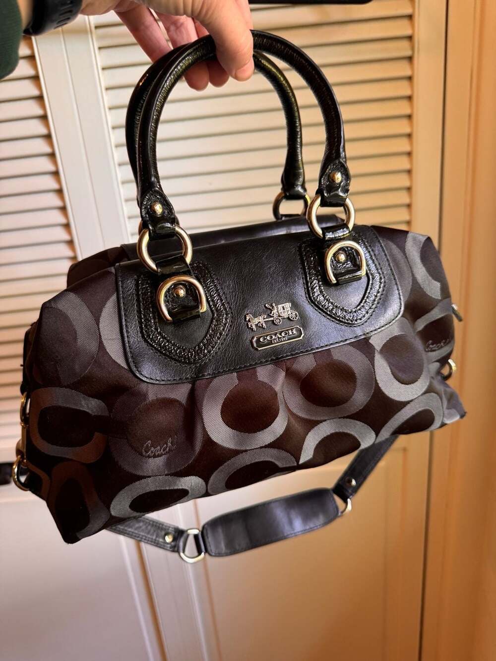 Coach Madison Op Art 13861 Satchel Black Grey 2-Way Handbag